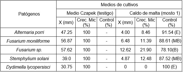 Control ejercido por Bacillus subtilis con más de 2 años de almacenamiento.