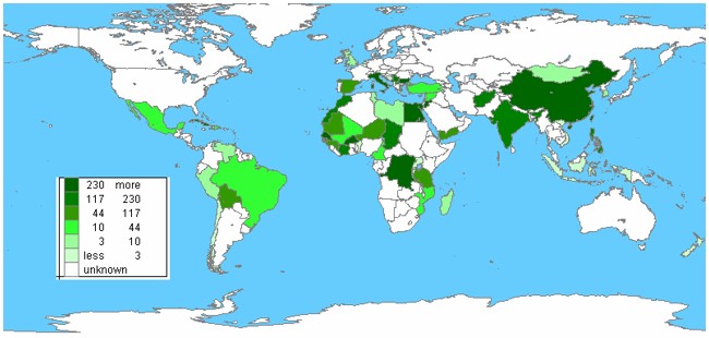 Países de procedencia de los datos acerca del comportamiento de las variedades que tiene Hortivar.